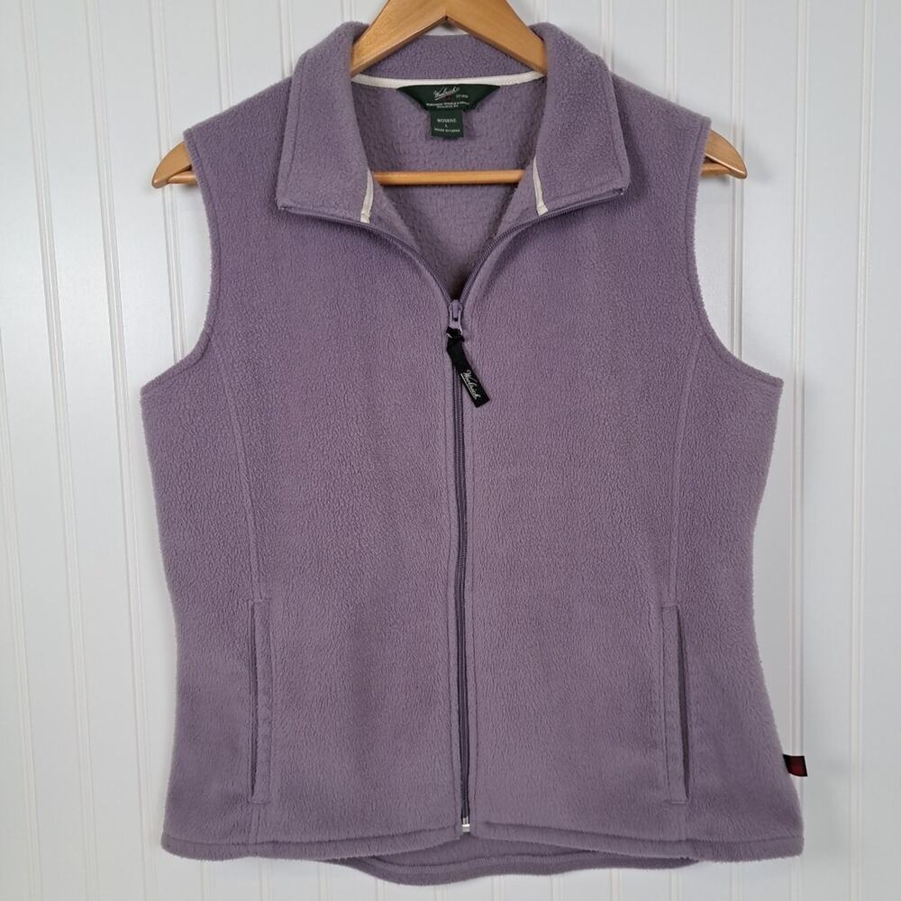 Woolrich Vest Womens L Purple Wisteria Fleece Full Zip Pockets Cozy Lightweight